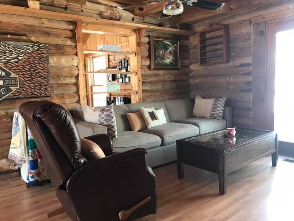 Cozy log cabin living room